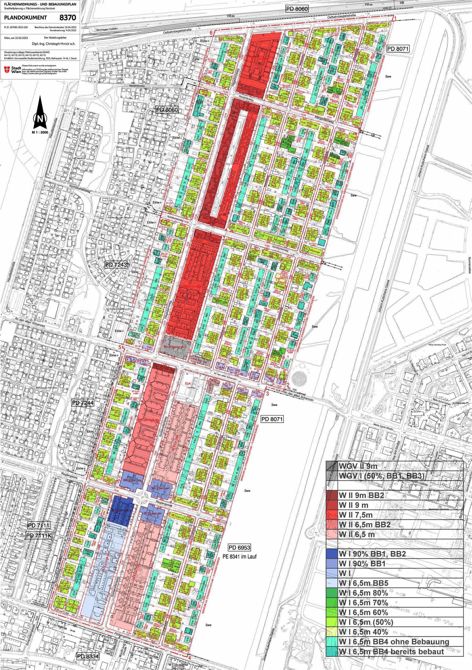 Farblich hervorgehobene Bauklassen in den neuen Bebauungsbestimmungen